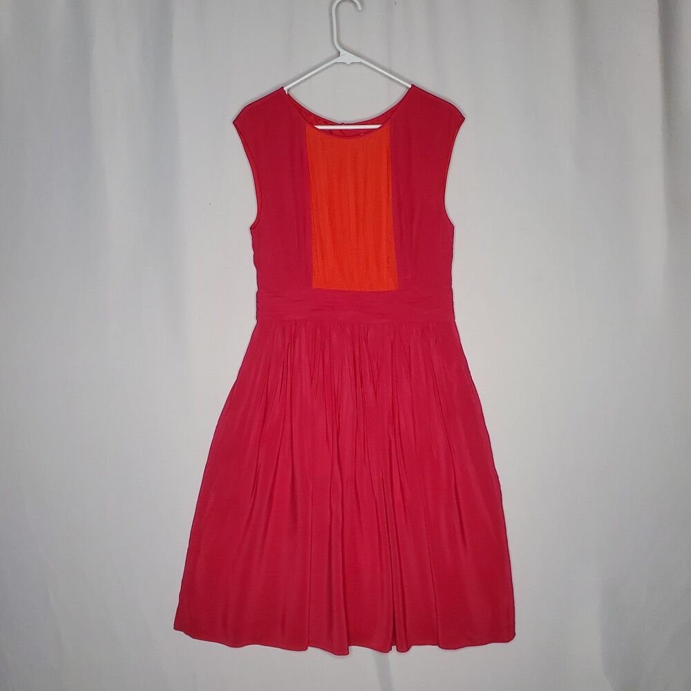 Boden Dress 10L Sleeveless Dark Pink A-Line Lined Pleated Button-Back Side-Zip